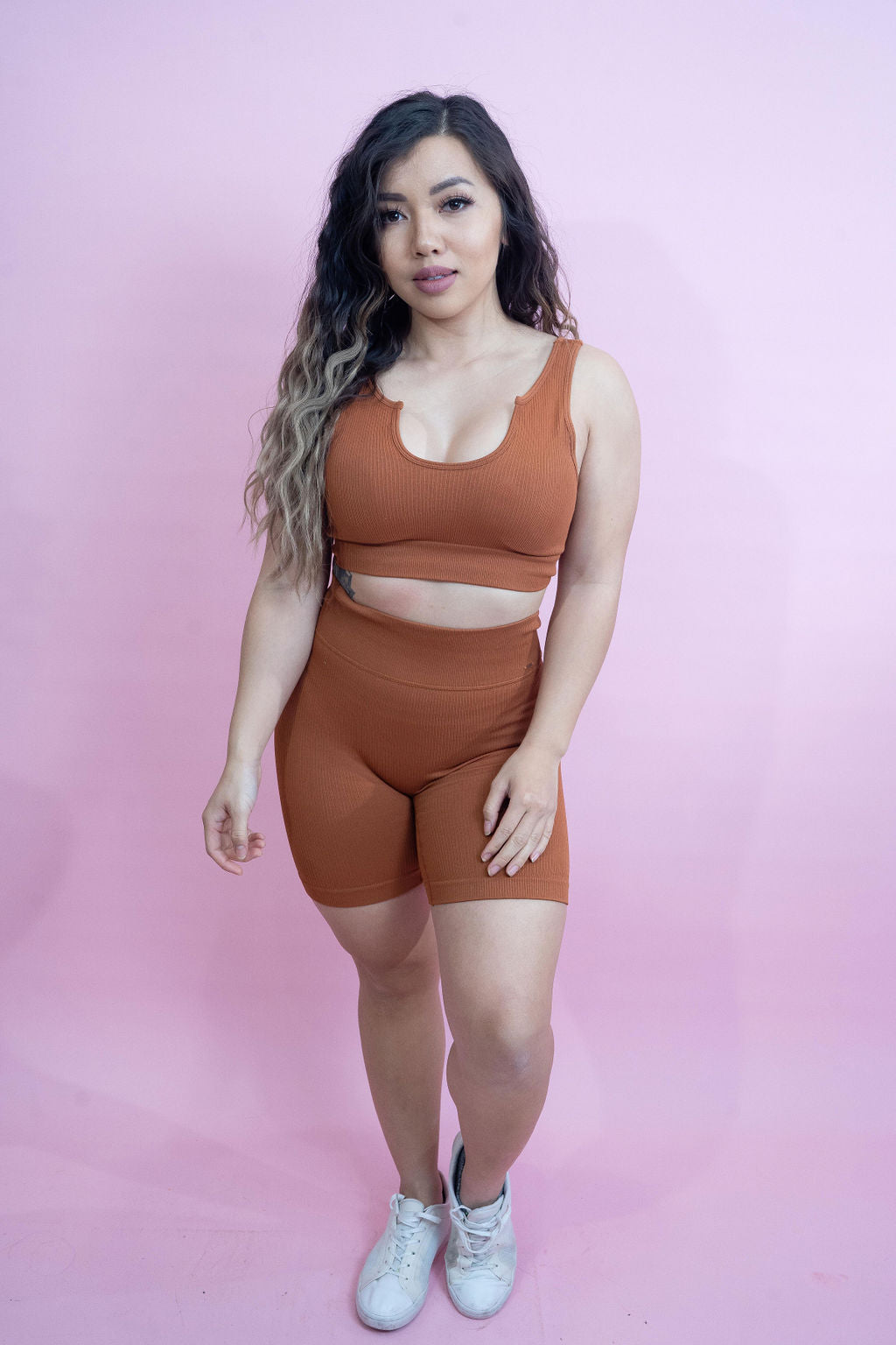Magnetic Ribbed Knit Crop Top - Terracotta