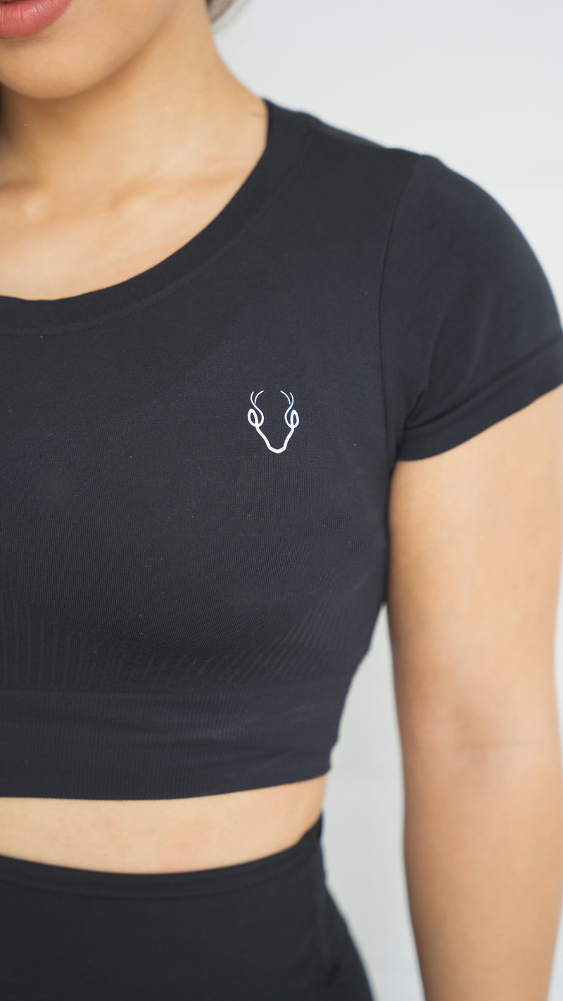 Seamless Cropped T-shirt - Black – Quaddess Apparel