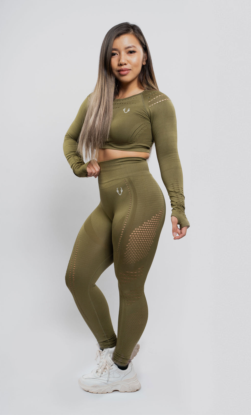 Sass Long Sleeve Crop Top - Khaki Green